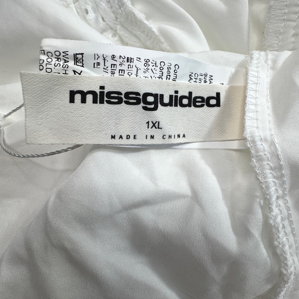 Missguided Blouse White Eyelet Ruffle Corset Back Cottagecore Coquette 1XL